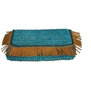 Shiraleah Chicago Clutch Teal Med Fringe /Frayed Accents Lightweight snap close